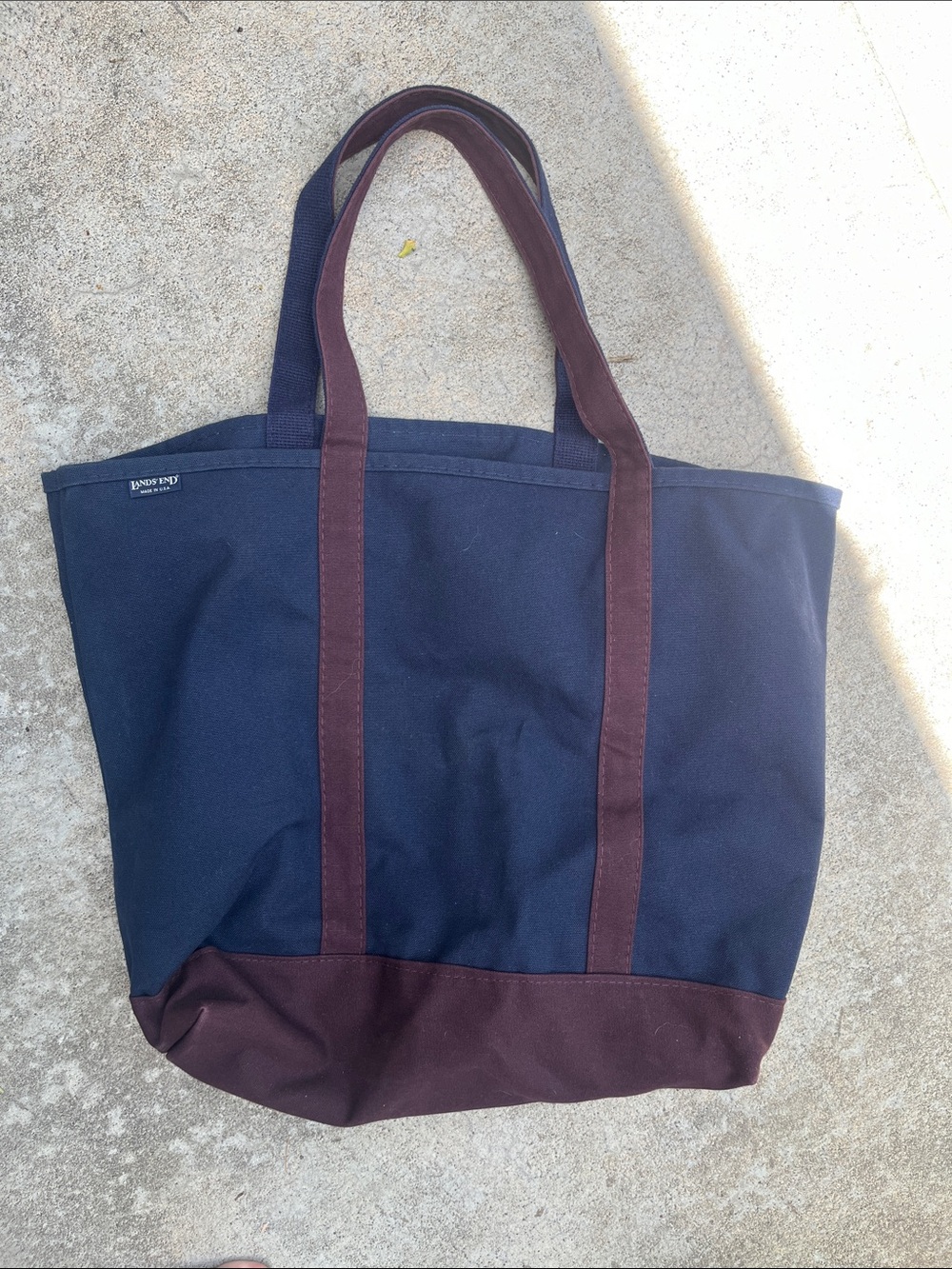 Lands' End Navy and Brown Canvas Tote large
